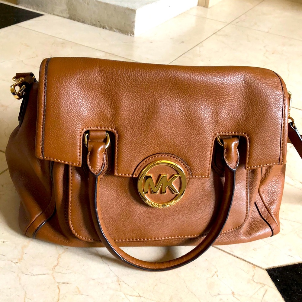 Michael kors brown and gold leather satchel